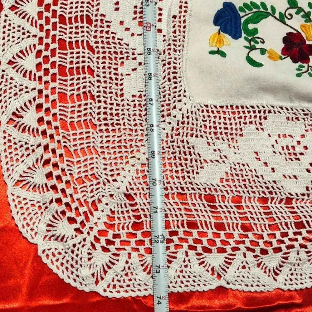 Vintage Hand-Crocheted Lace Tablecloth 74